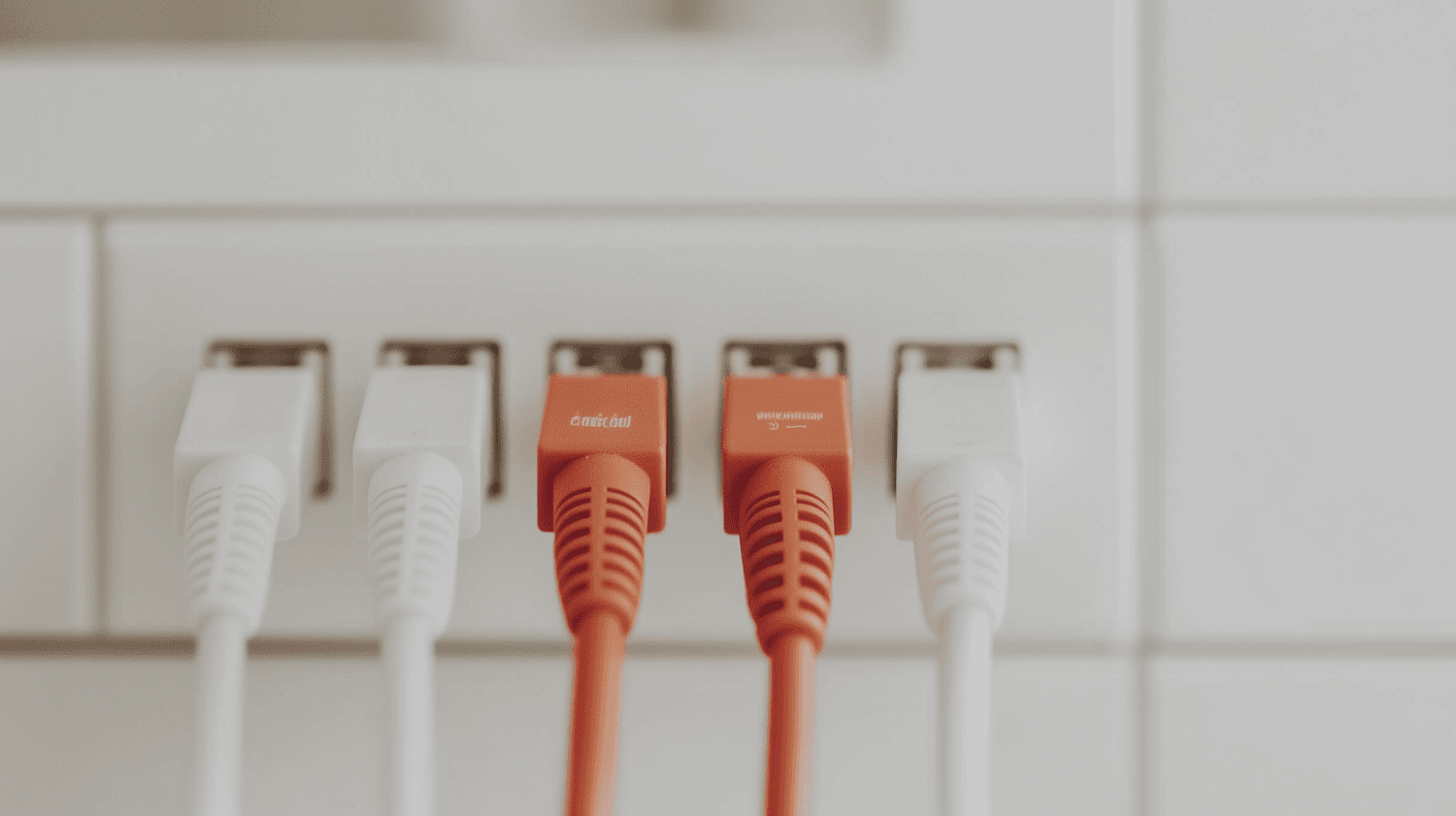 Network cables plugged into a patch panel